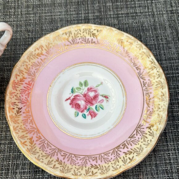 Royal Stafford Pink Tea Cup and Saucer, Pink Rose Gold Chintz Teacup and Saucer - Picture 3 of 10